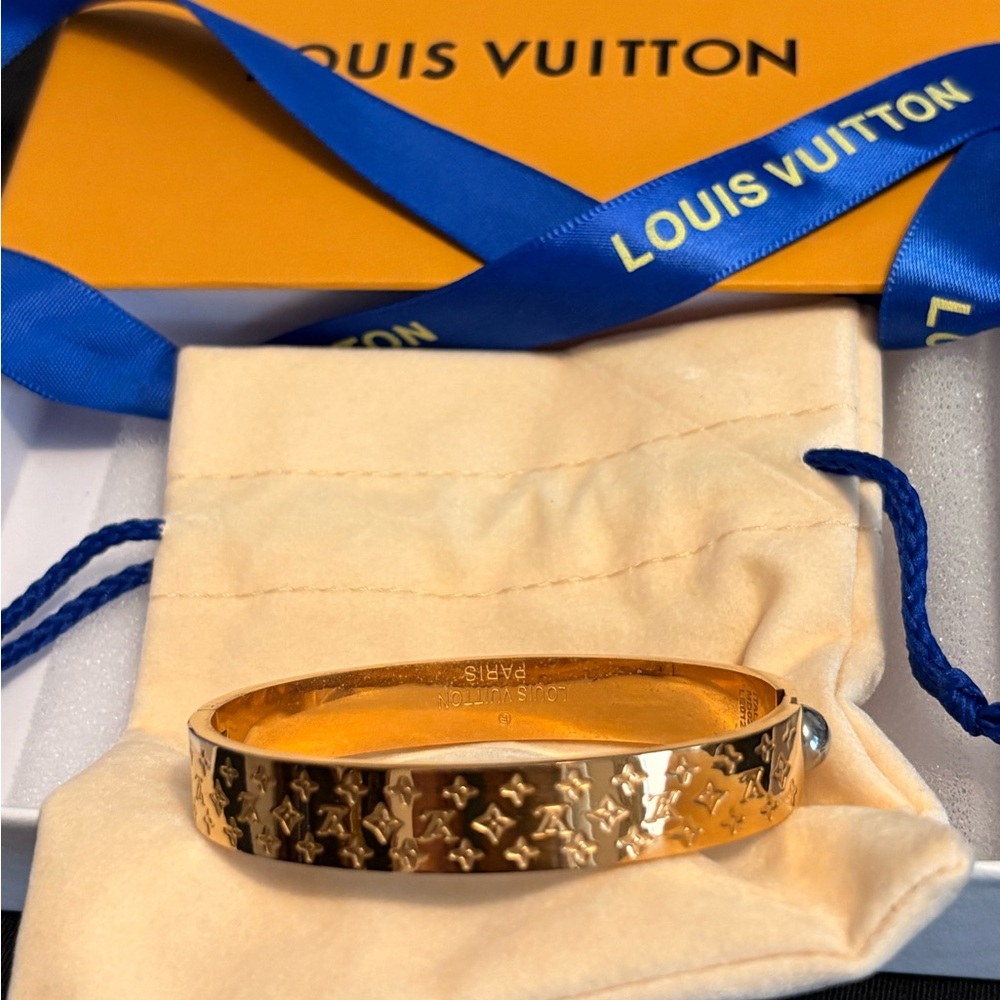 Louis Vuitton Gold Tone Monogram Bangle